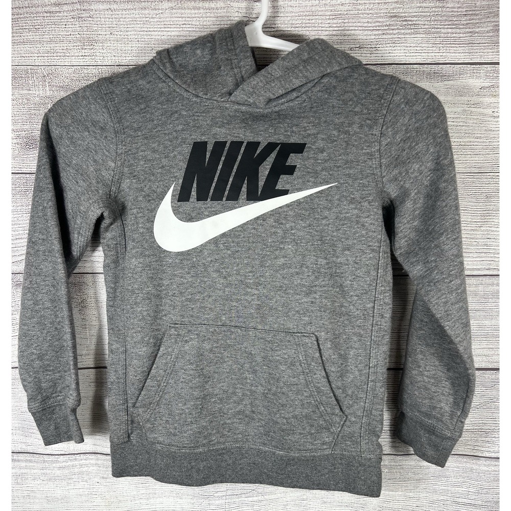 Nike‎ Kids Grey Hoodie Pullover Logo Long Sleeve Sweatshirt Athletic Youth 6
